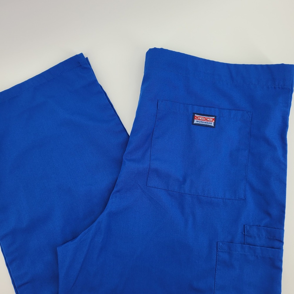 Cherokee Workwear Womens Small Medical Scrub Pants Royal Blue Drawstring Cargo